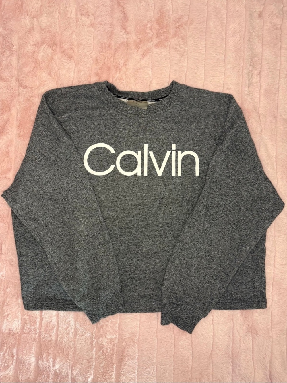 Calvin Klein - Gray Oversized Crop Crewneck Sweatshirt Fleece Lined - Size M